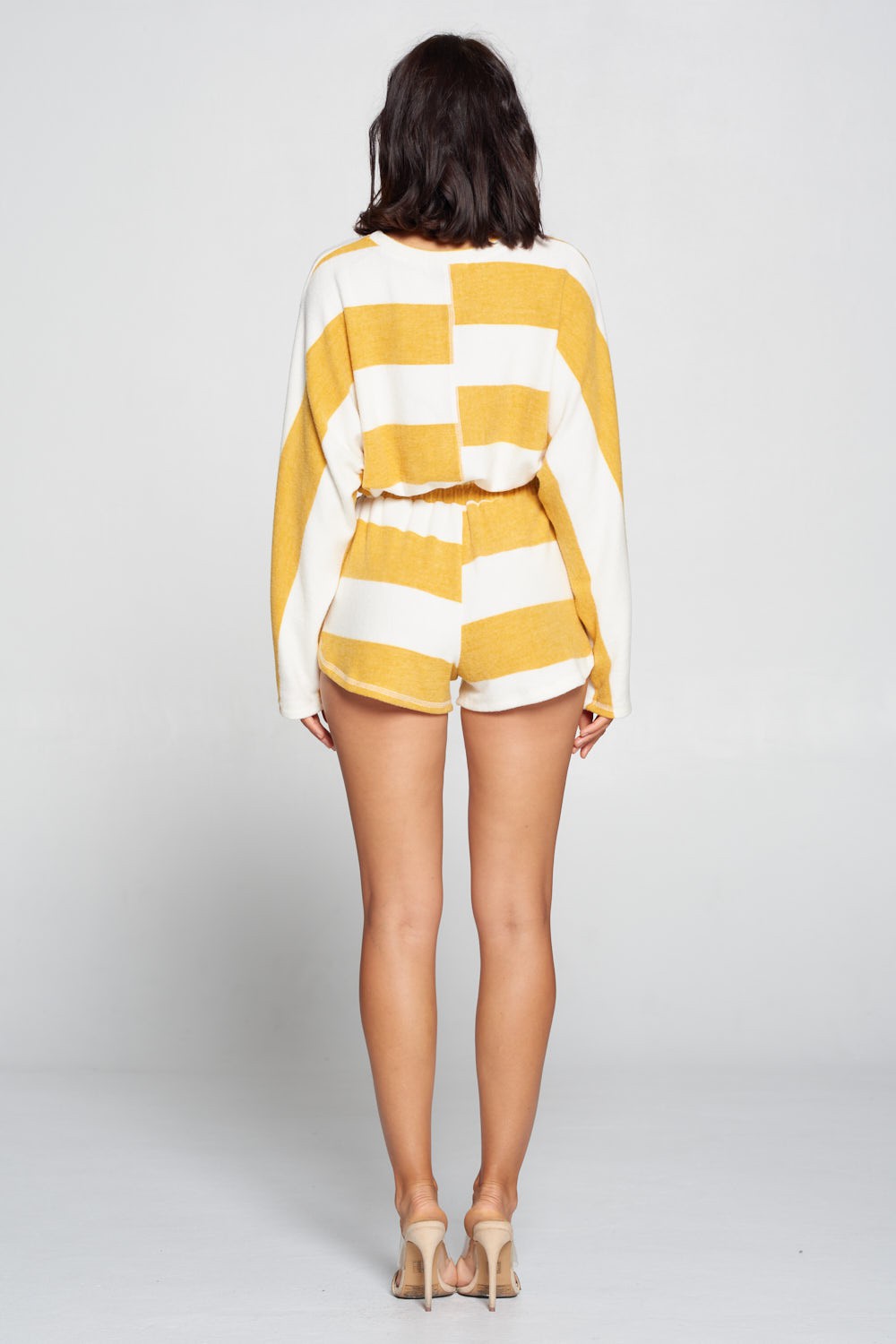 Stripe Long Sleeve Crop Top and Shorts - 2 Piece Set