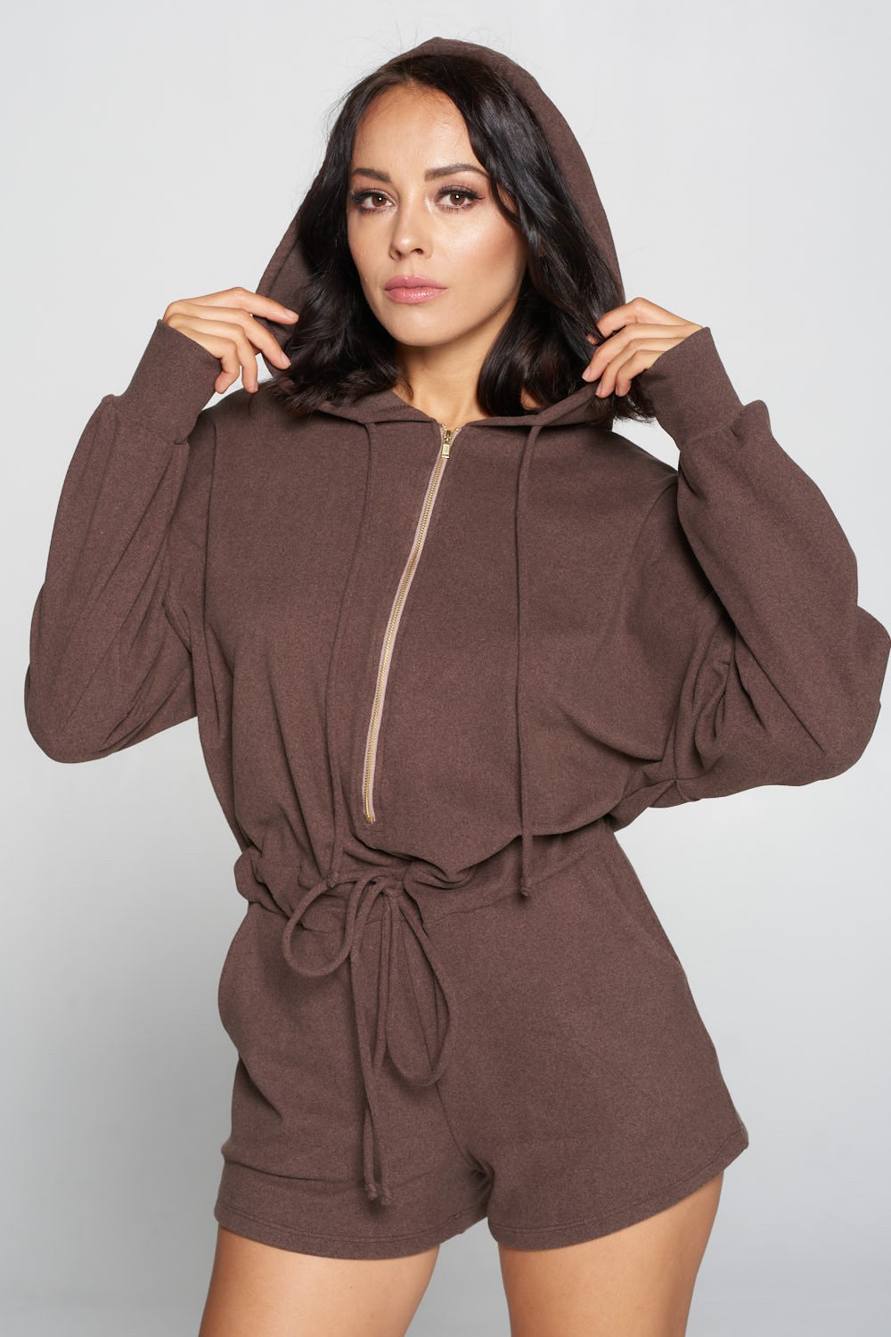 Drop Shoulder Hooded Romper