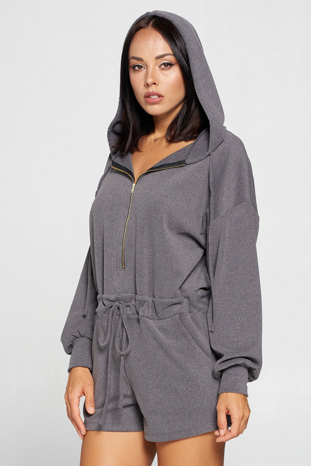 Drop Shoulder Hooded Romper