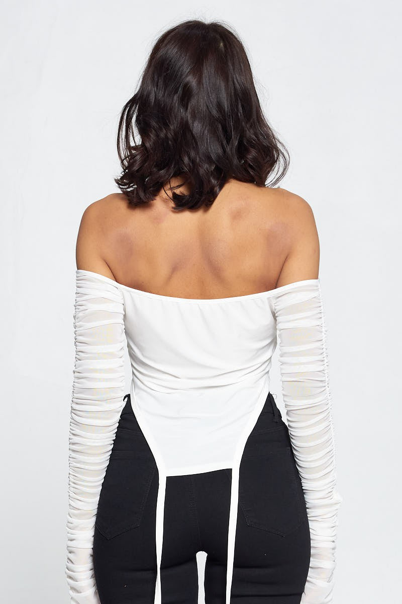 Mesh Long Sleeve Cold Shoulder Halter Top