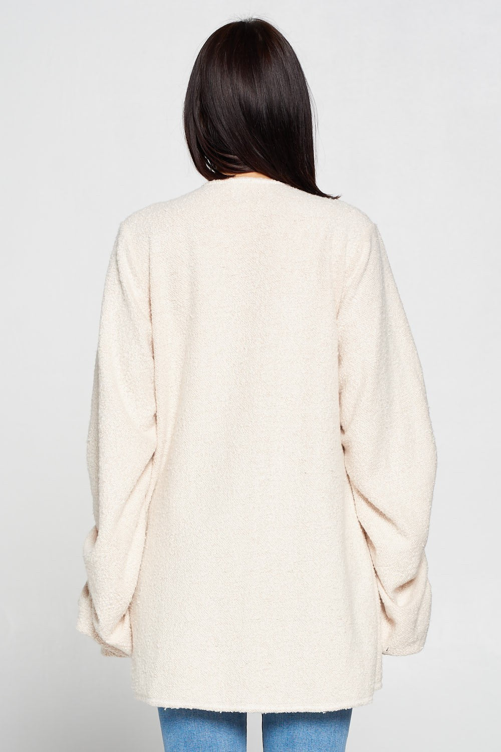 Ruched Long Sleeve Fuzzy Open Front Cardigan