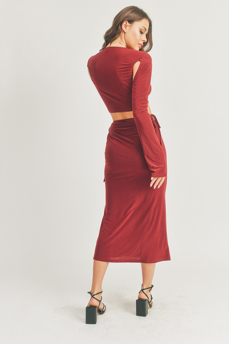 Long Sleeve Crop Top and Midi Skirt - 2 Piece Set