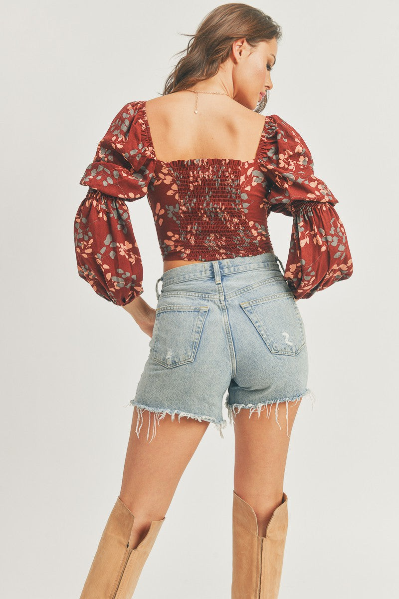 Floral Ruffle Long Sleeve Crop Top