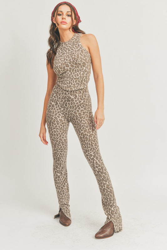 Leopard Sleeveless Top and Leggings Pants - 2 Piece Set