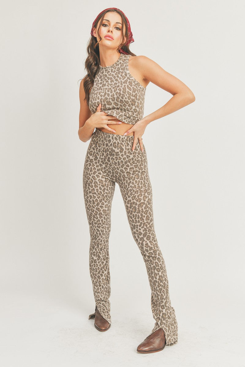 Leopard Sleeveless Top and Leggings Pants - 2 Piece Set