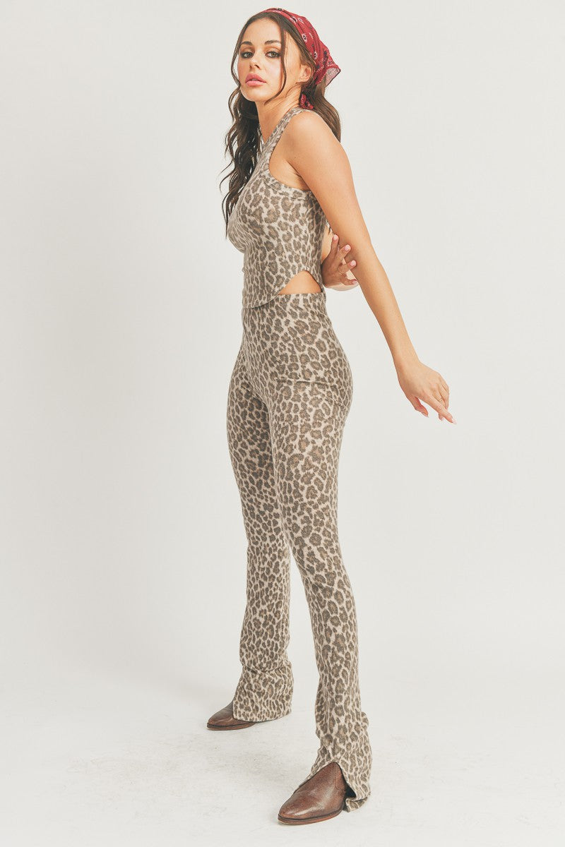 Leopard Sleeveless Top and Leggings Pants - 2 Piece Set