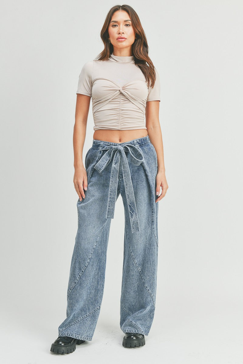 Bow-Knot Tie Casual Denim Pants