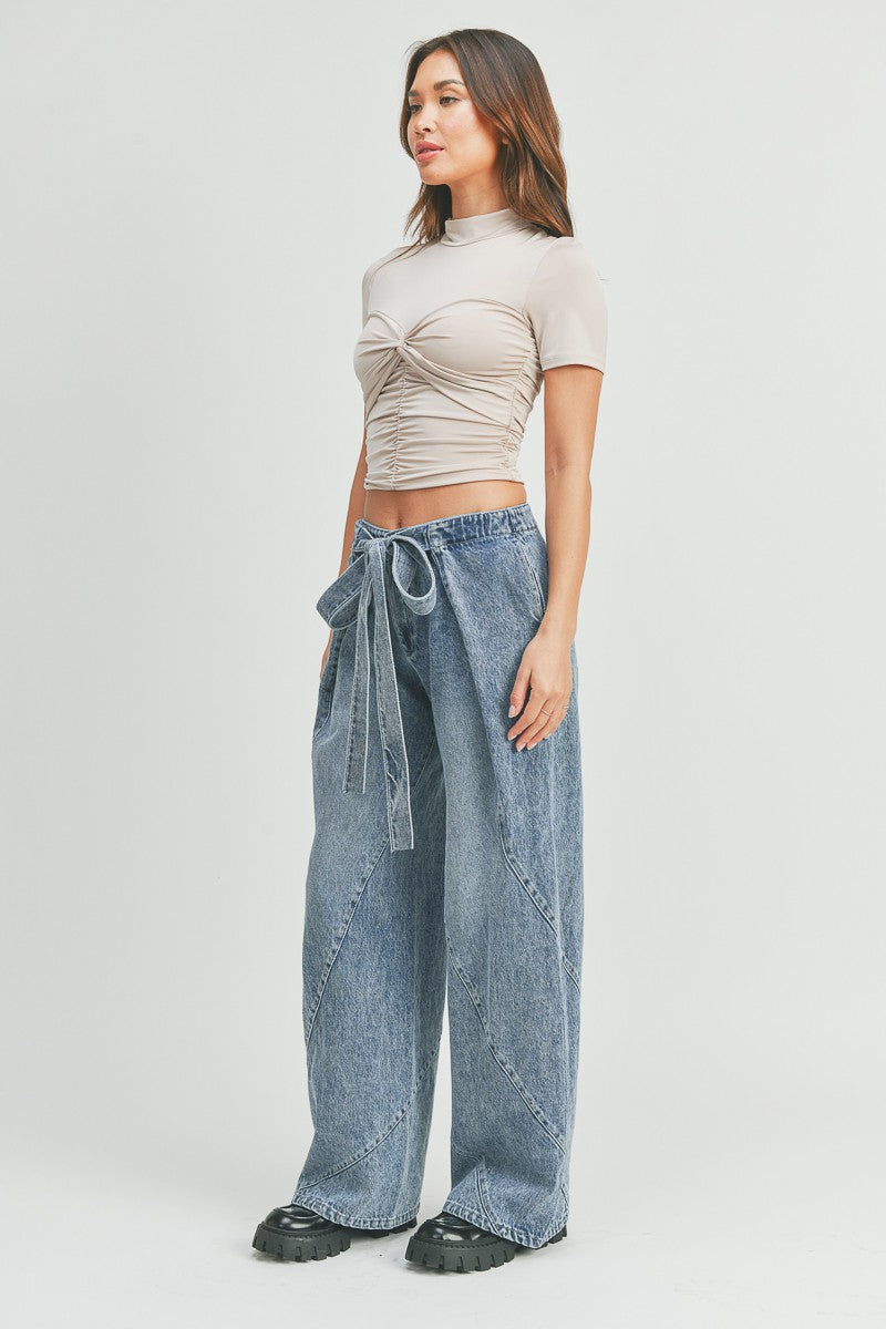 Bow-Knot Tie Casual Denim Pants