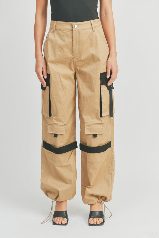 High-Waisted Wide Leg Patch Zipper Cargo Pants