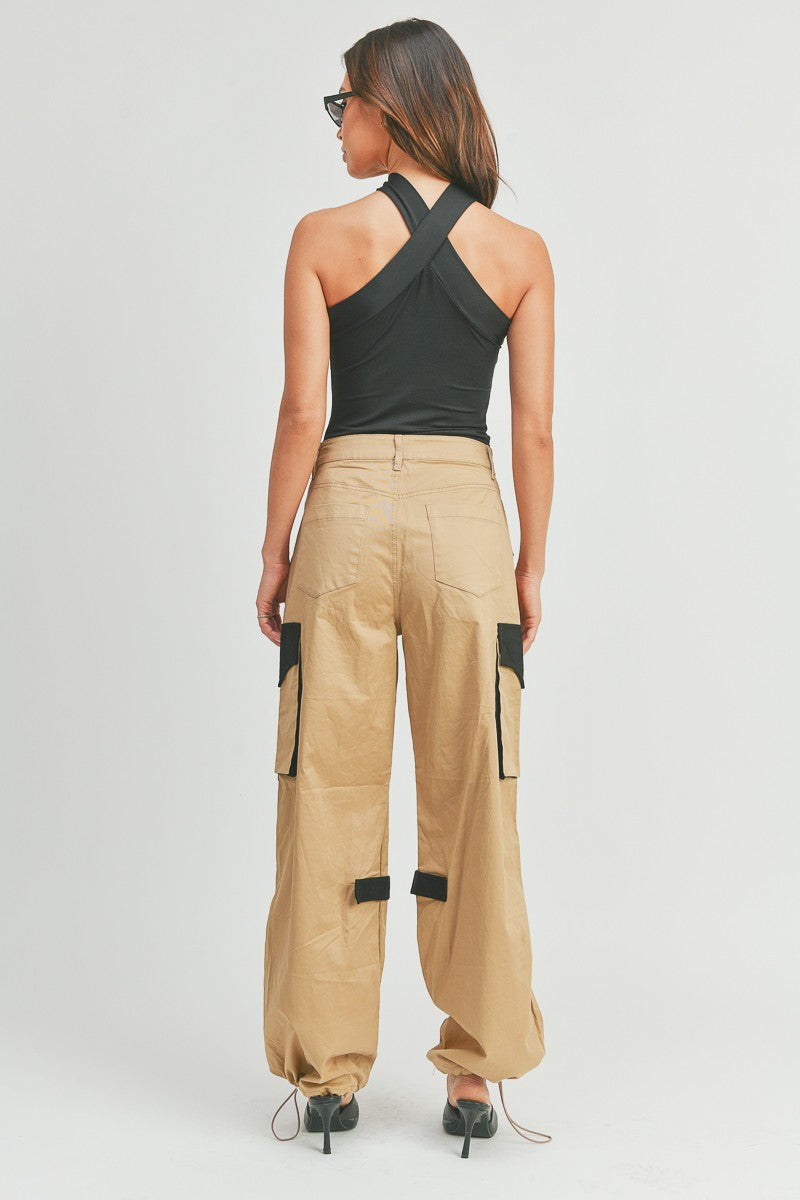 High-Waisted Wide Leg Patch Zipper Cargo Pants