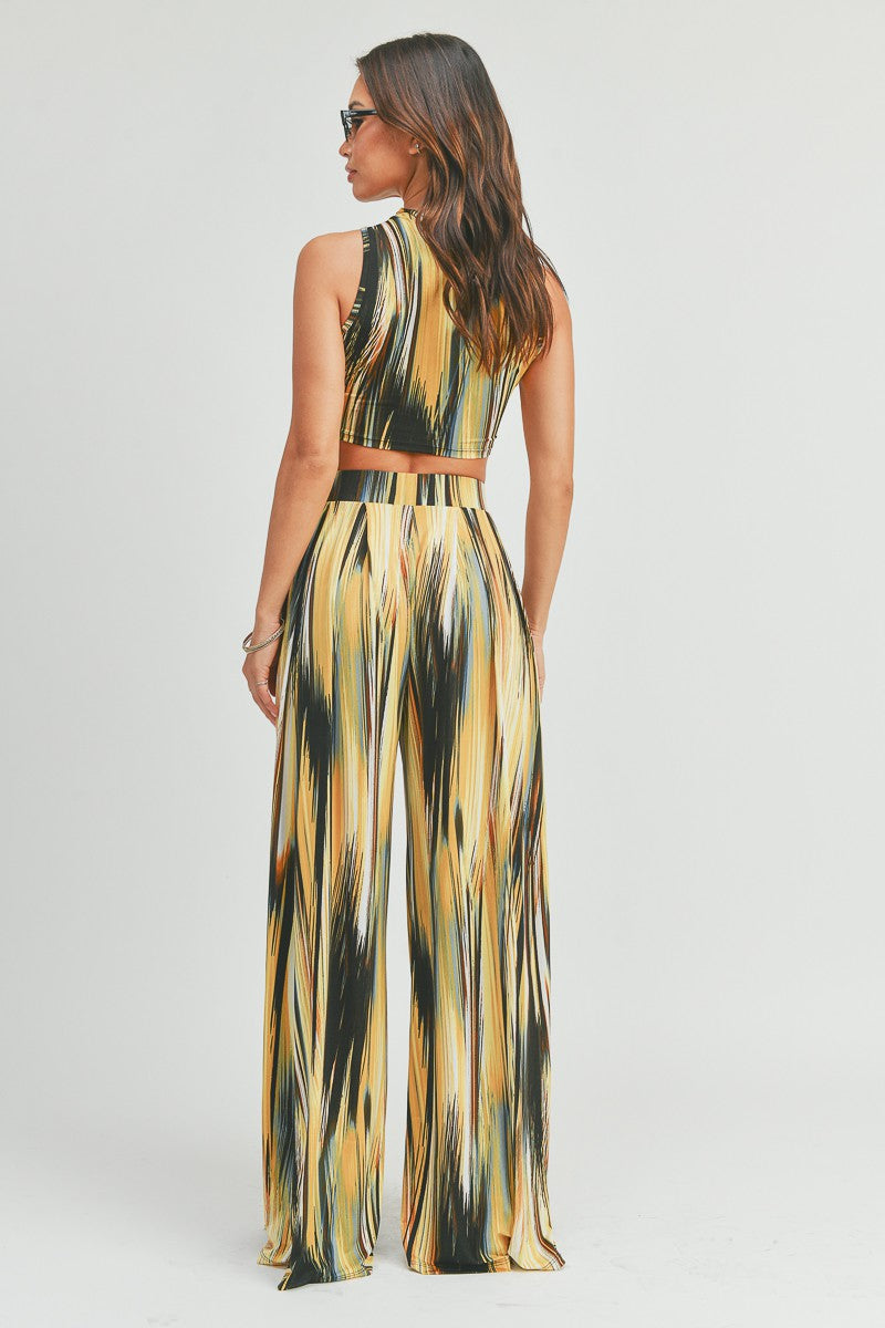 Tie Dye Cut Out Sleeveless Crop Top and Palazzo Pants - 2 Piece Set