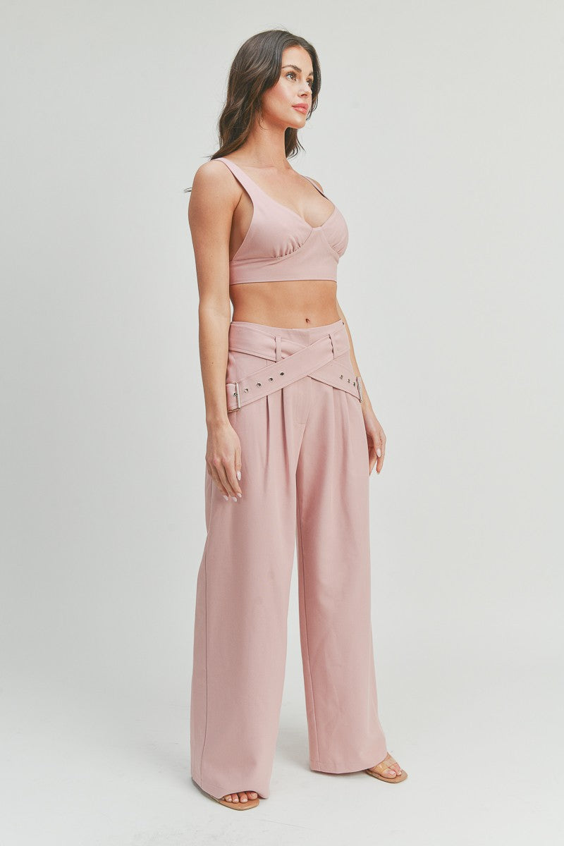 Sleeveless Crop Tank Top and Wide Leg Pants - 2 Piece Set