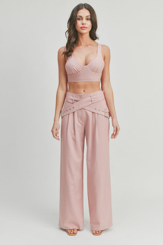 Sleeveless Crop Tank Top and Wide Leg Pants - 2 Piece Set