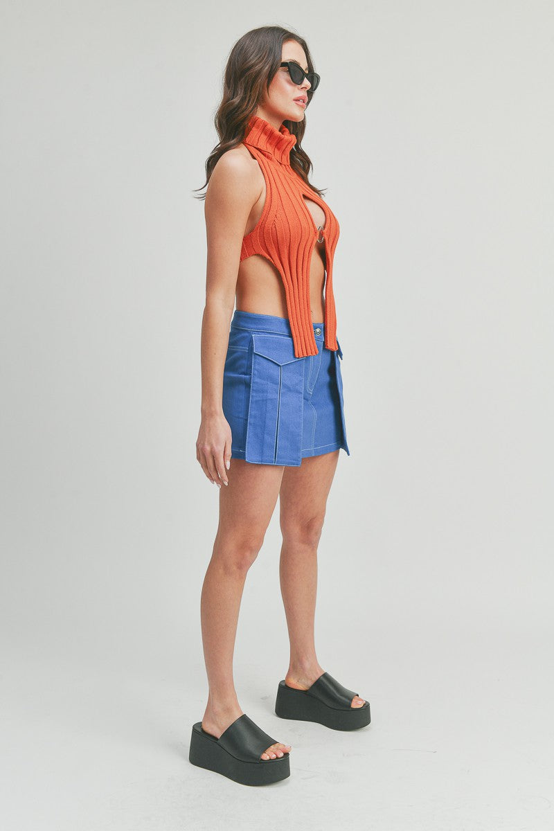 Low Waist Mini Denim Skirt with Pockets