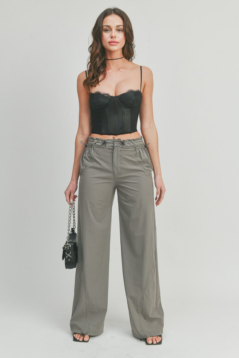 Casual Wide Leg Elastic Waist Pants Trousers