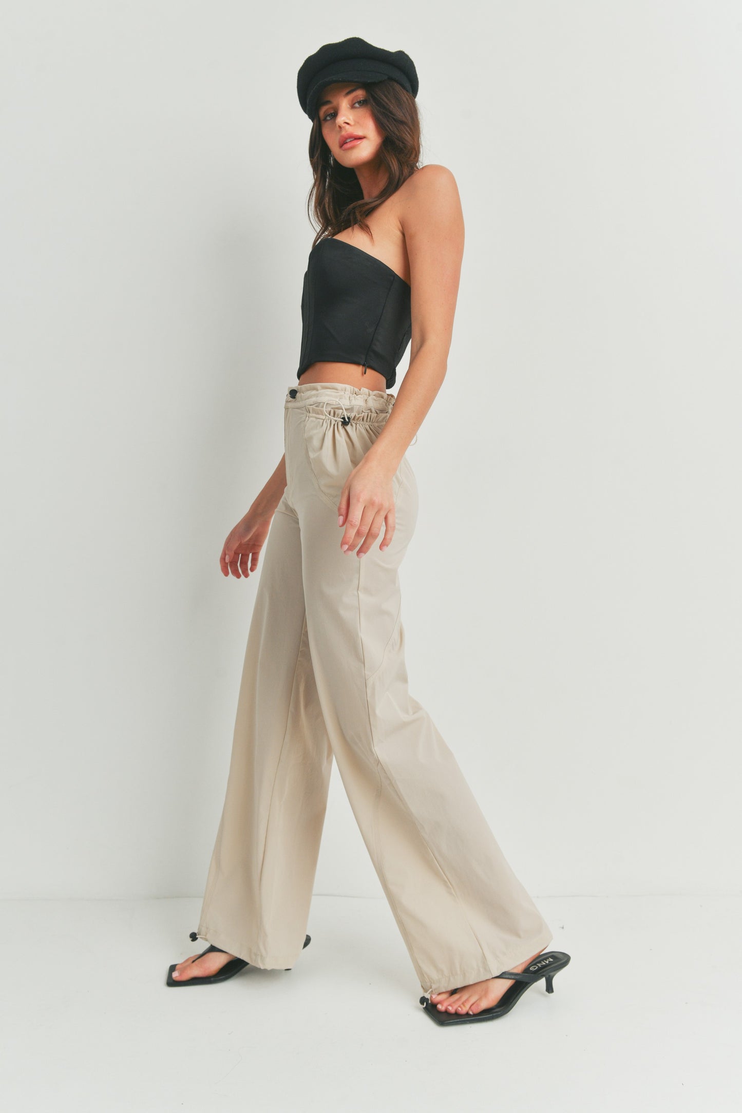 Casual Wide Leg Elastic Waist Pants Trousers