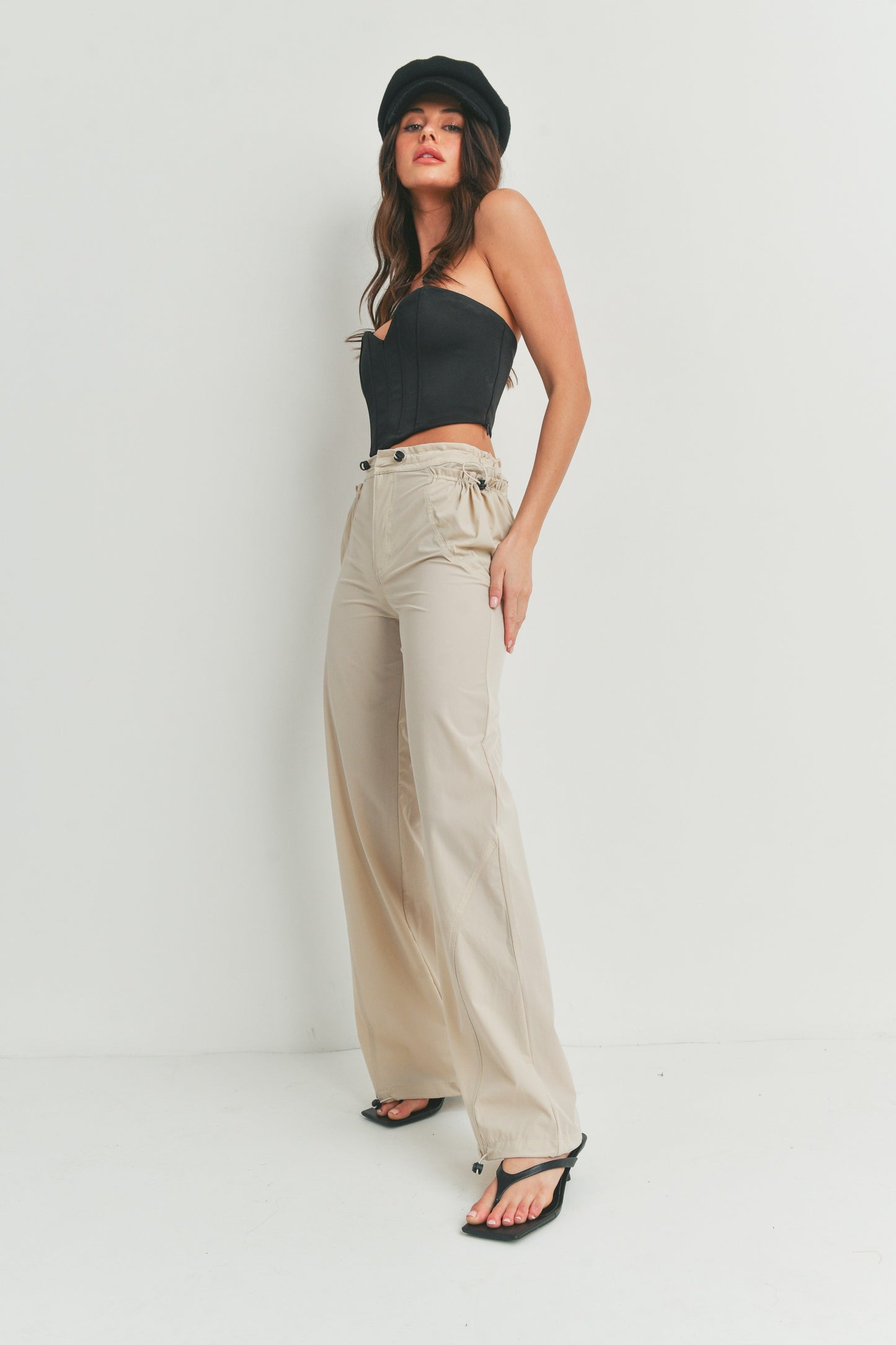 Casual Wide Leg Elastic Waist Pants Trousers