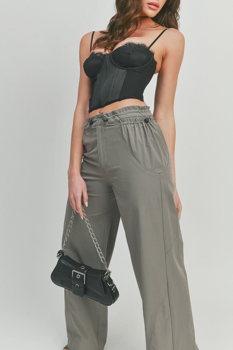 Casual Wide Leg Elastic Waist Pants Trousers