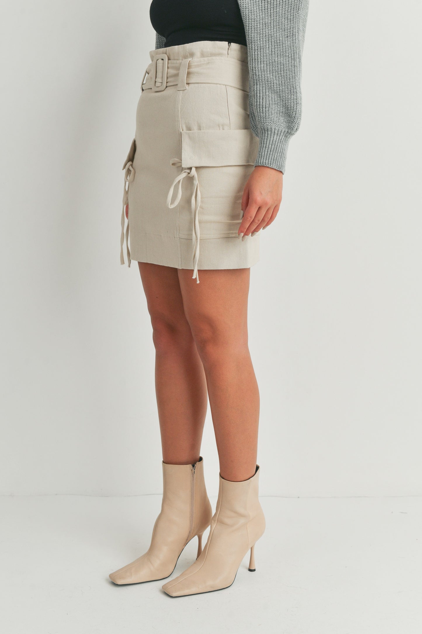 High Waist Mini Cargo Skirt with Belt