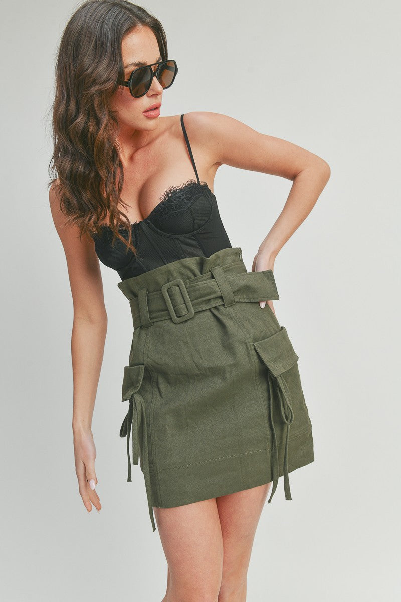 High Waist Mini Cargo Skirt with Belt