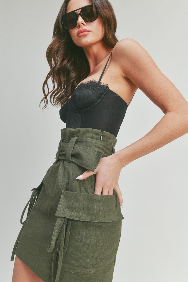 High Waist Mini Cargo Skirt with Belt