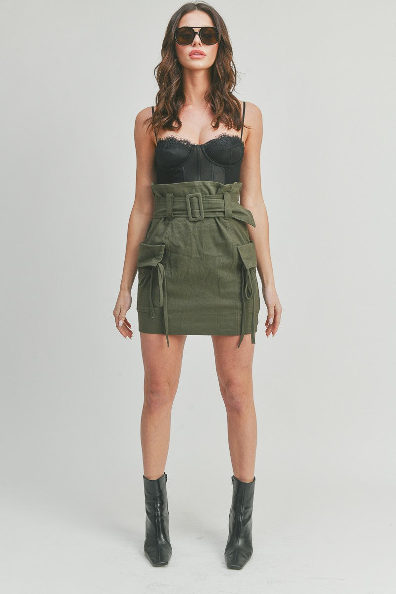 High Waist Mini Cargo Skirt with Belt