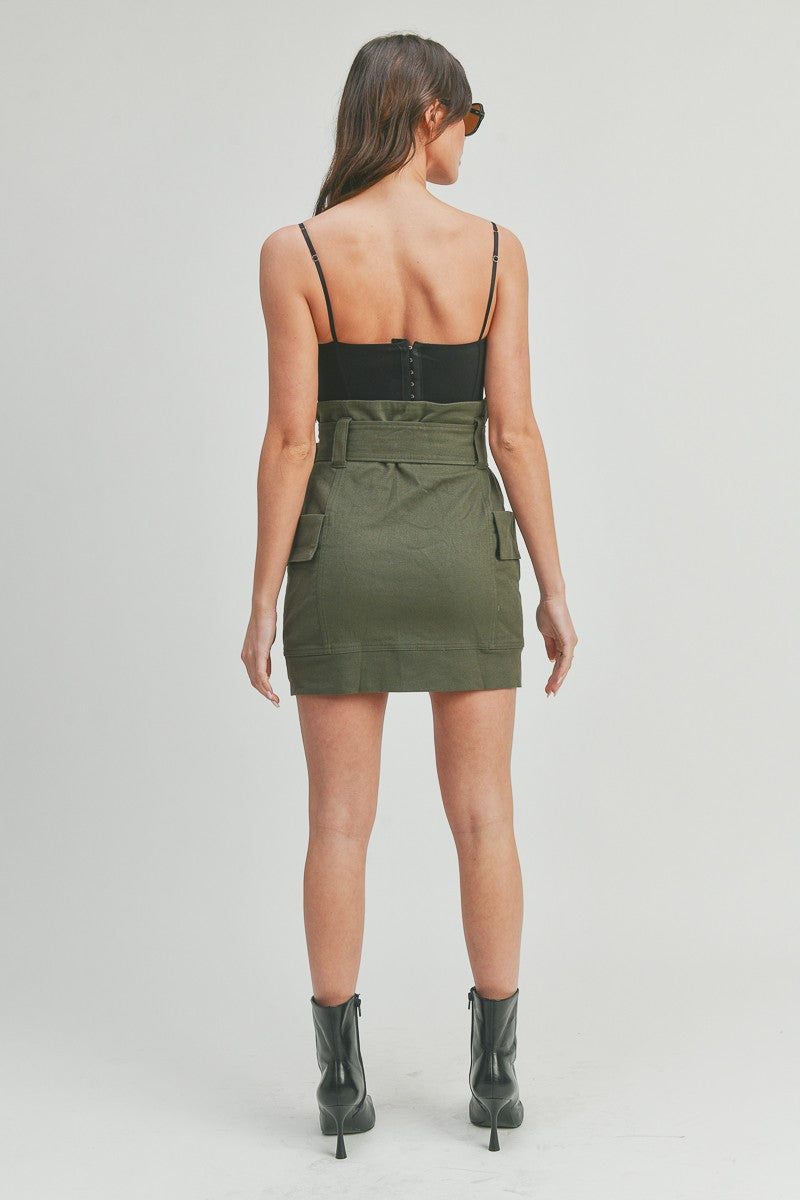 High Waist Mini Cargo Skirt with Belt