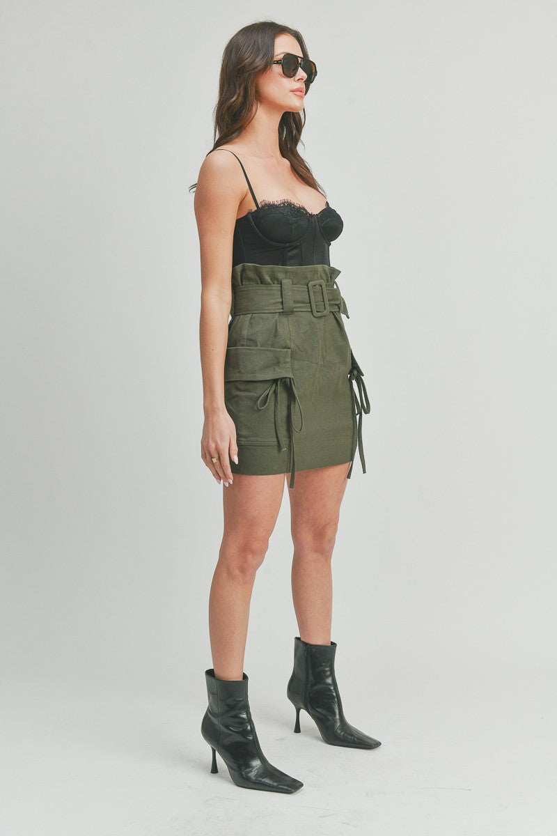 High Waist Mini Cargo Skirt with Belt