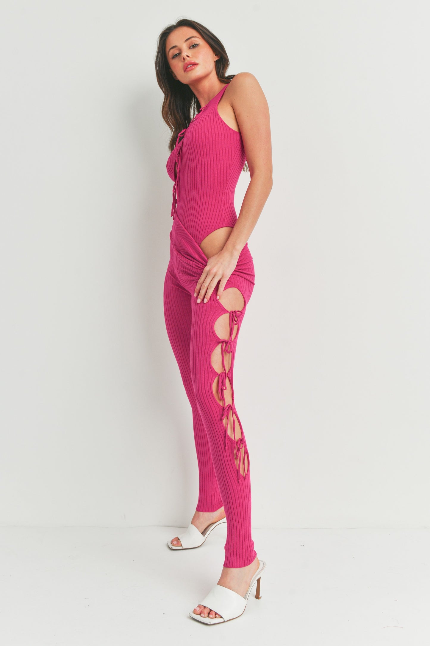 Sleeveless Cut Out Bodysuits and Ribbed Leggings - 2 Piece Set