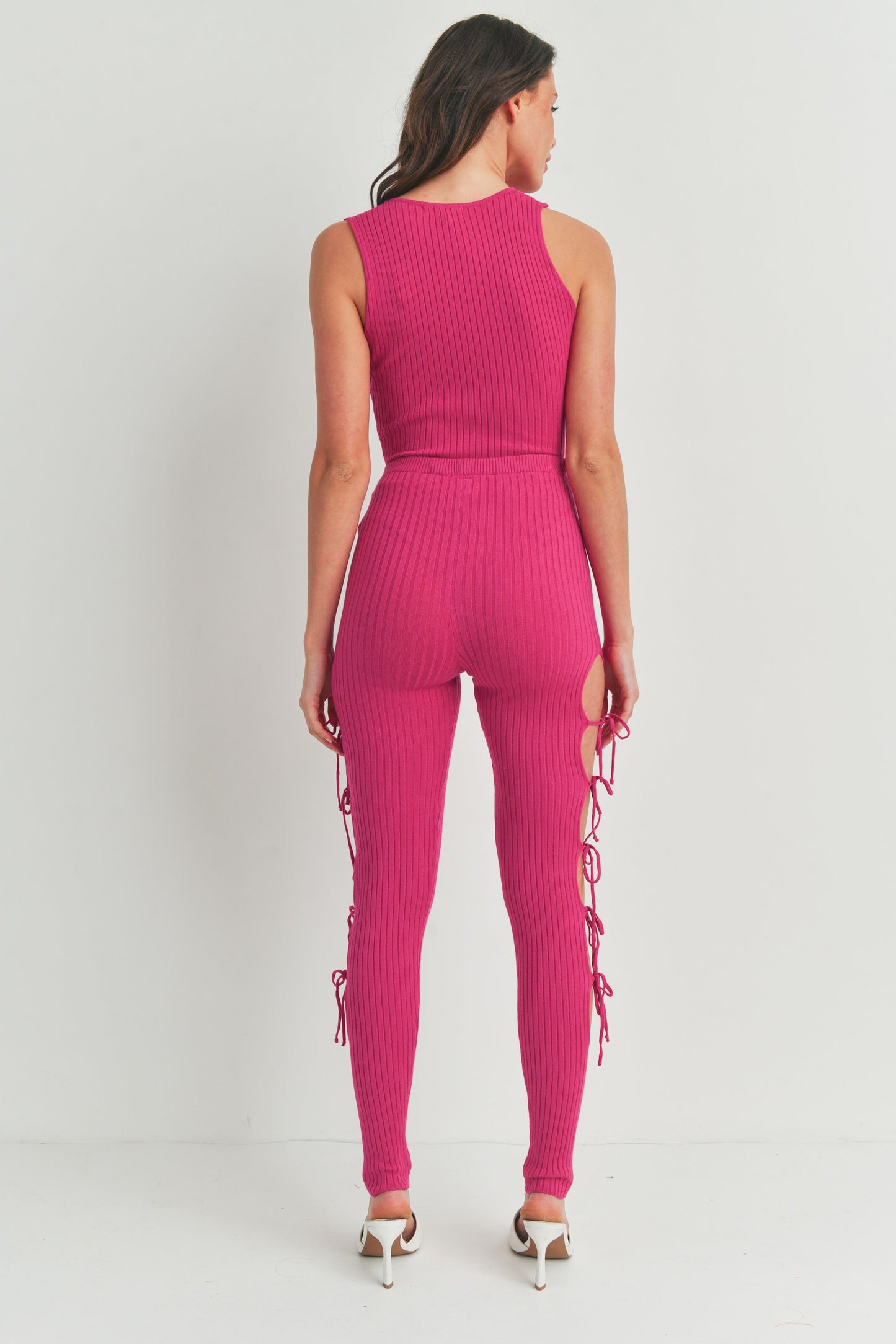 Sleeveless Cut Out Bodysuits and Ribbed Leggings - 2 Piece Set