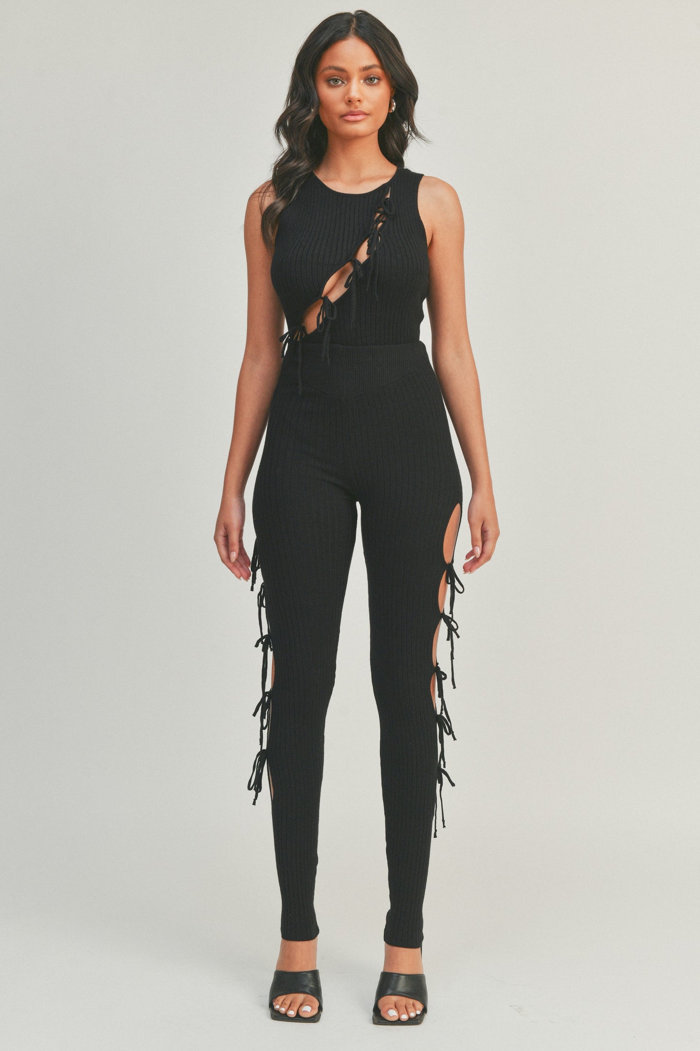 Sleeveless Cut Out Bodysuits and Ribbed Leggings - 2 Piece Set