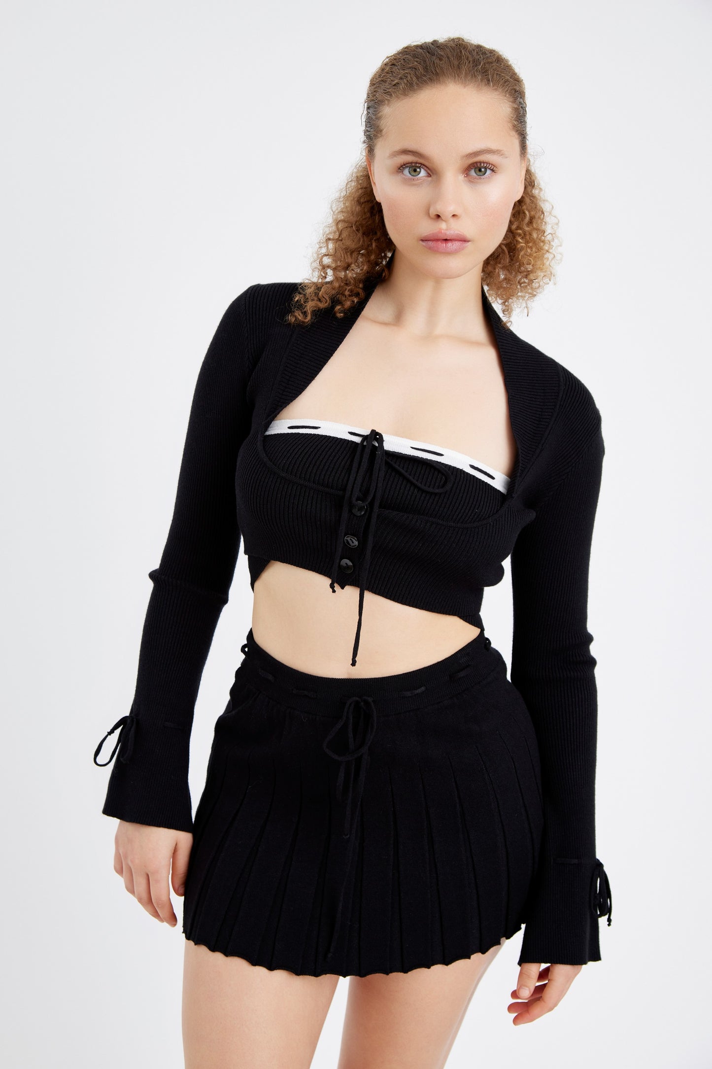 Long Sleeve Cardigan, Crop Tube Top and Mini Skirt - 3 Piece Set