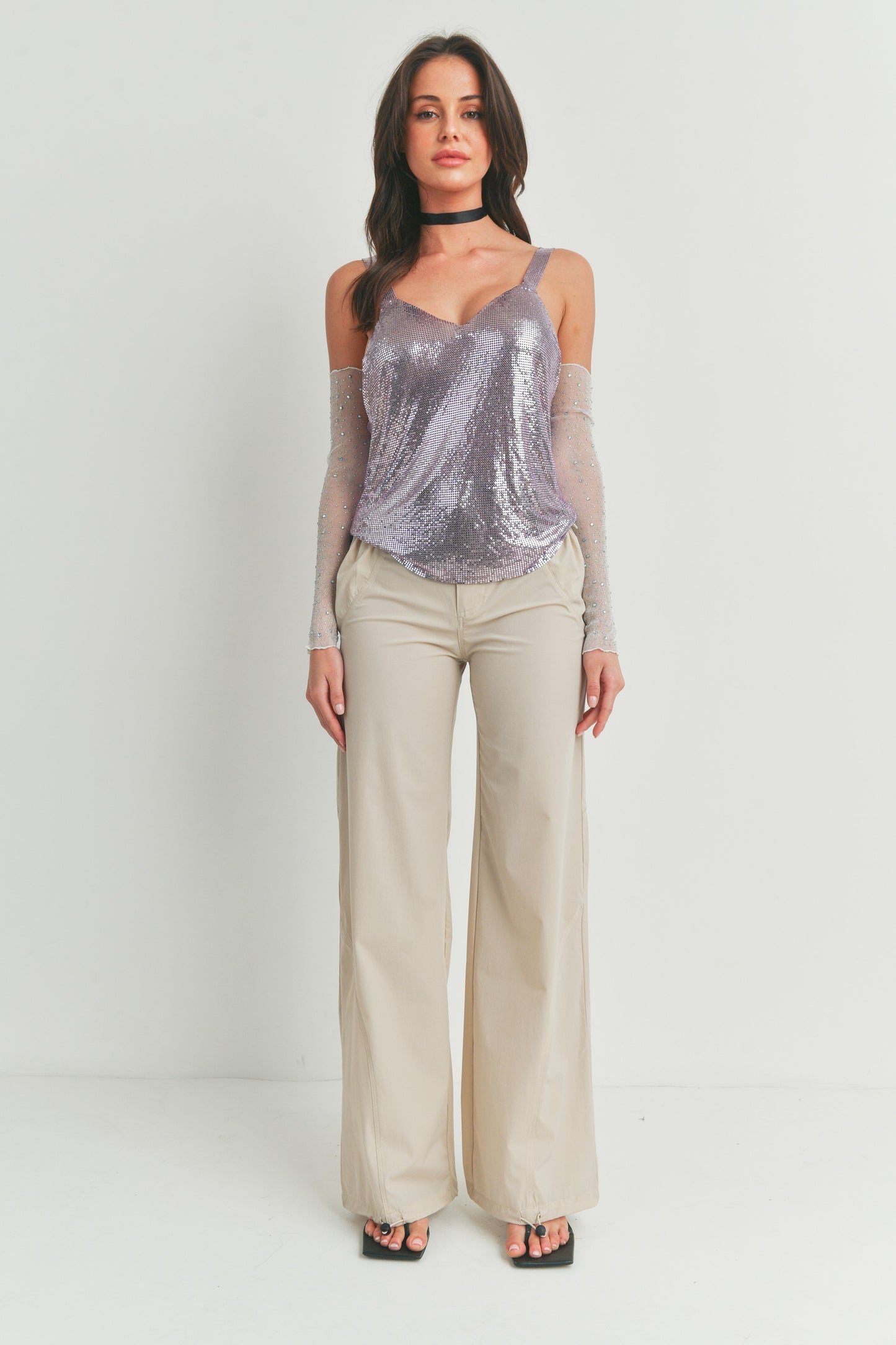 Sleeveless V-Neck Sparkly Sequin Camisole Tank Top