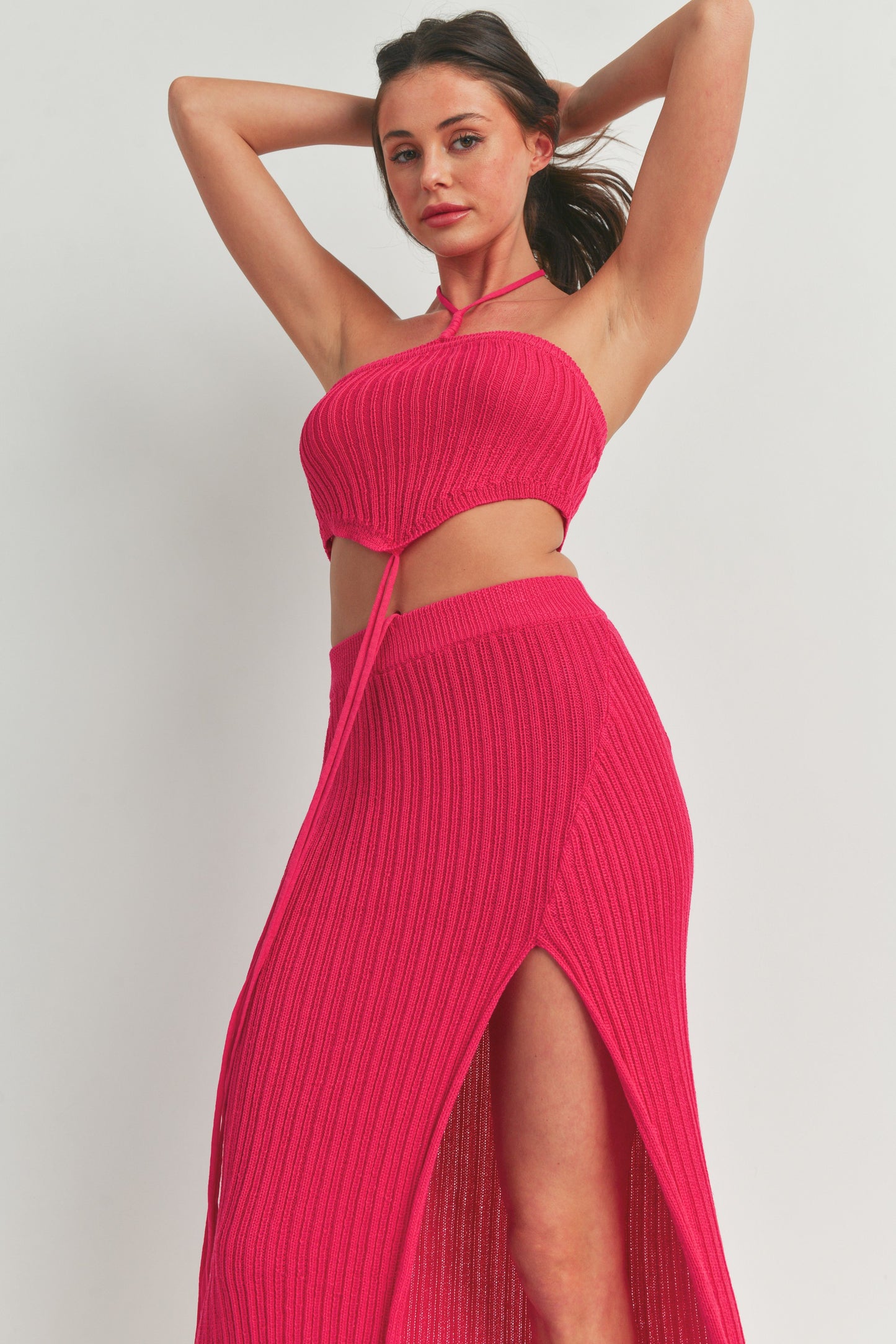 Sleeveless Crop Tube Top and Maxi Slit Skirt - 2 Piece Set