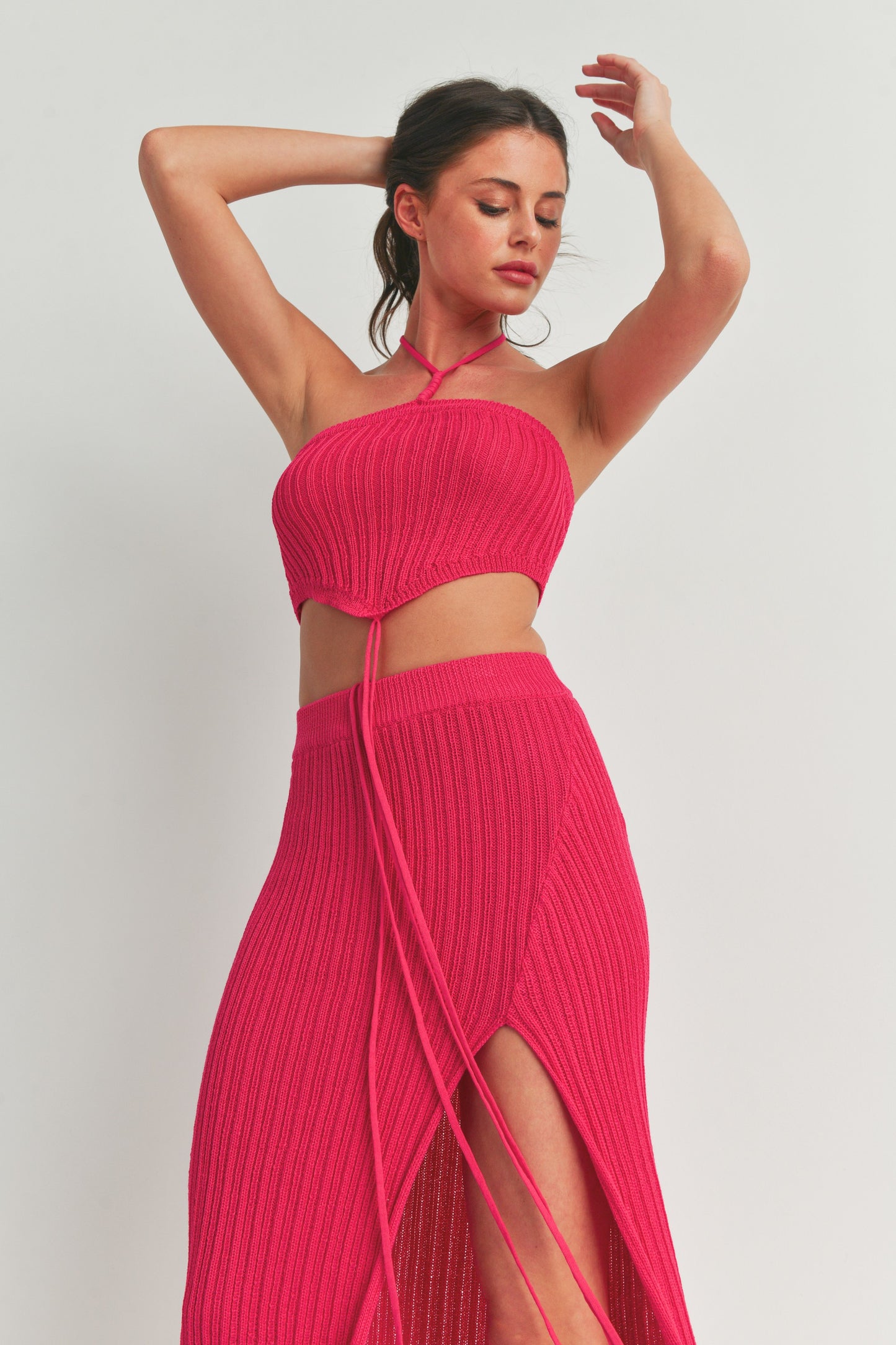 Sleeveless Crop Tube Top and Maxi Slit Skirt - 2 Piece Set