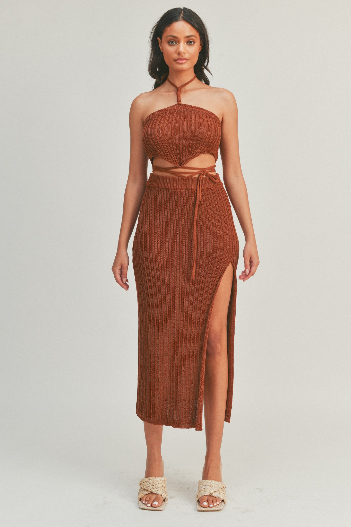 Sleeveless Crop Tube Top and Maxi Slit Skirt - 2 Piece Set