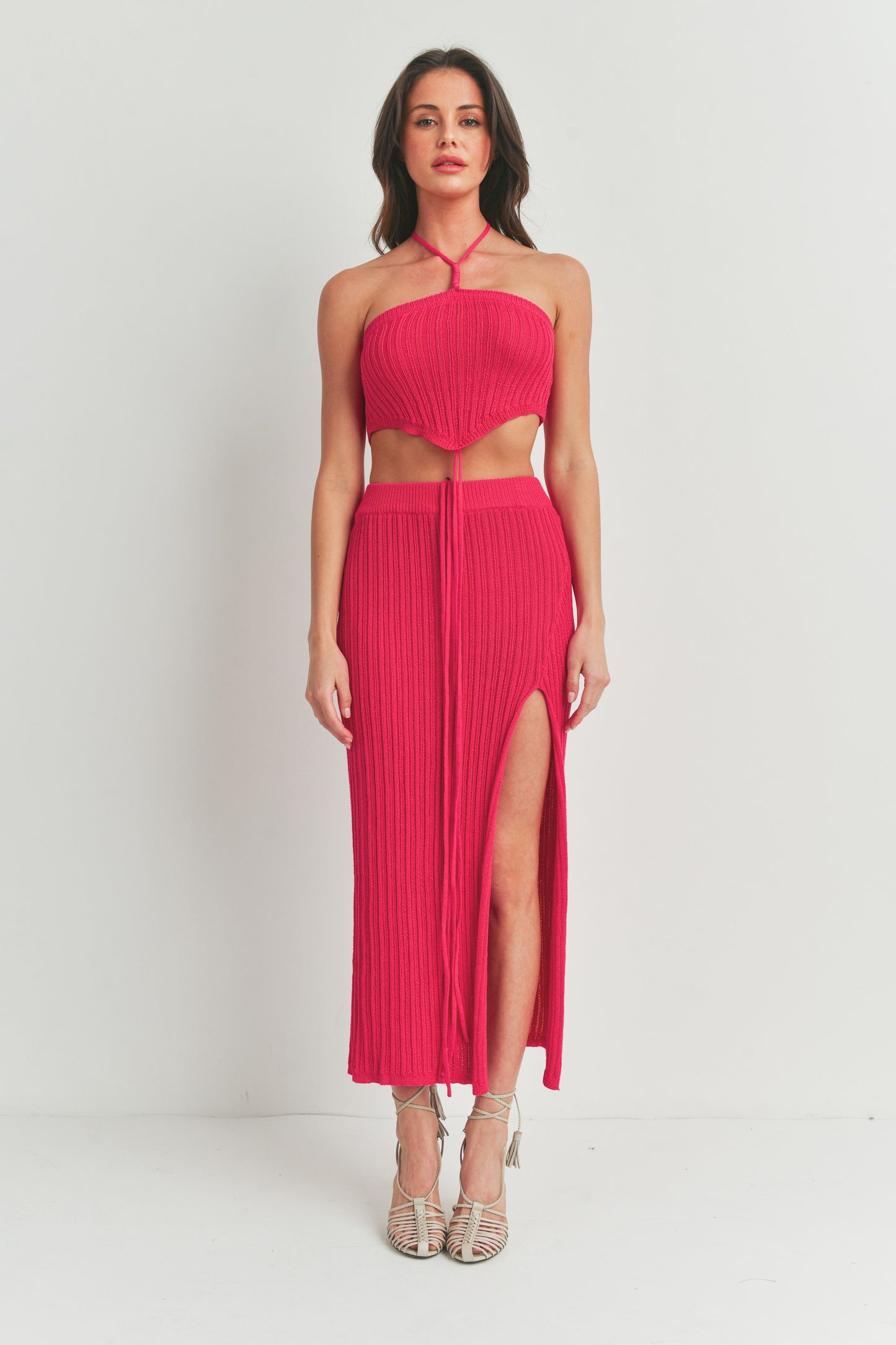 Sleeveless Crop Tube Top and Maxi Slit Skirt - 2 Piece Set