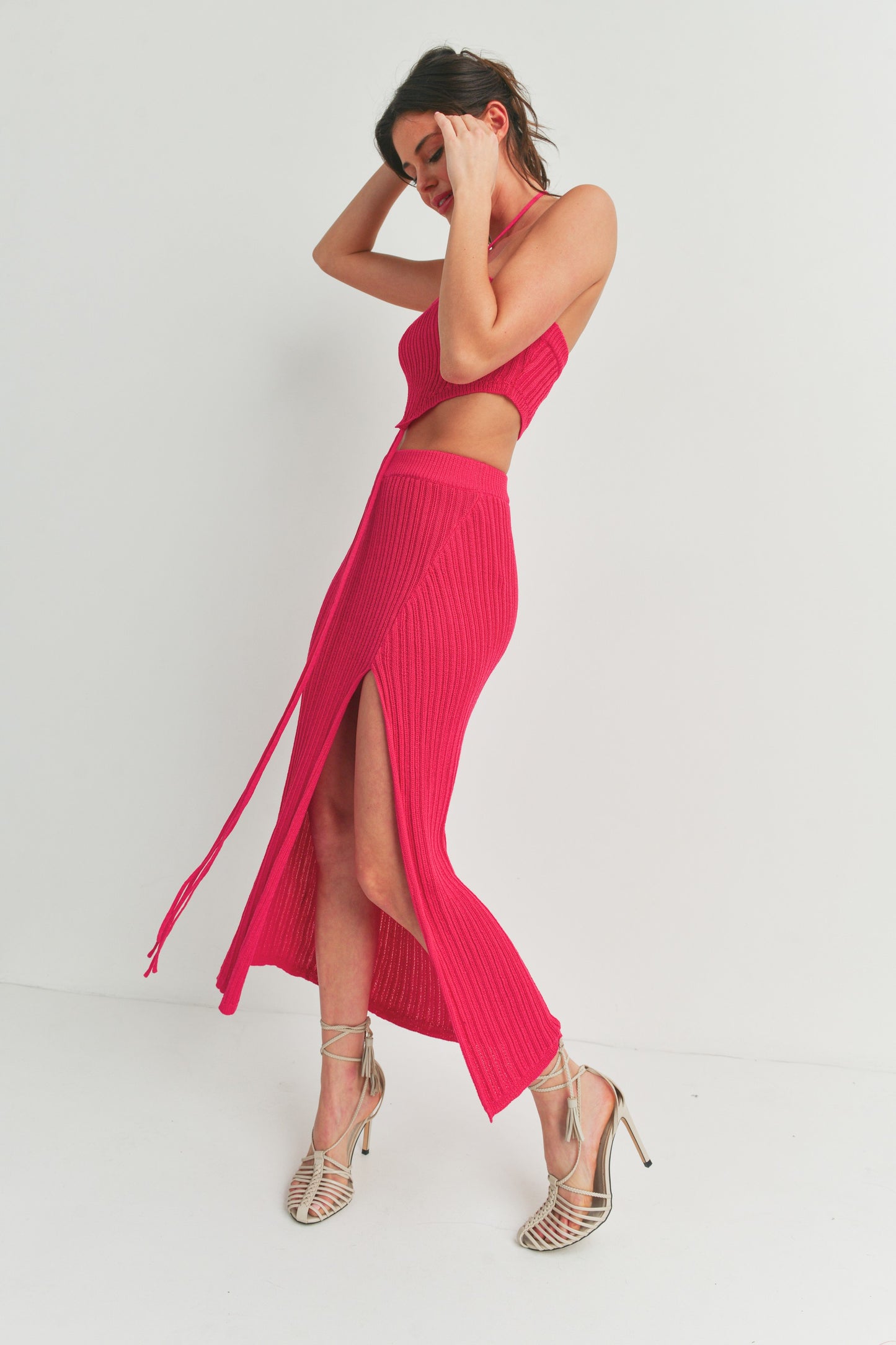 Sleeveless Crop Tube Top and Maxi Slit Skirt - 2 Piece Set