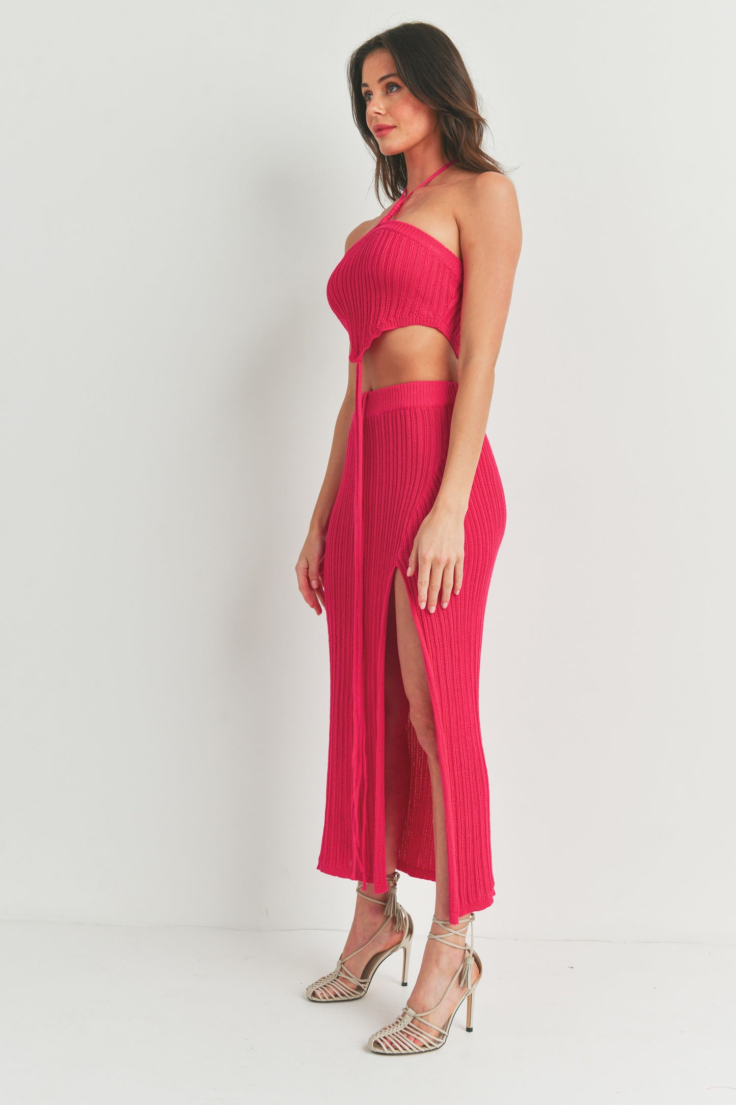 Sleeveless Crop Tube Top and Maxi Slit Skirt - 2 Piece Set