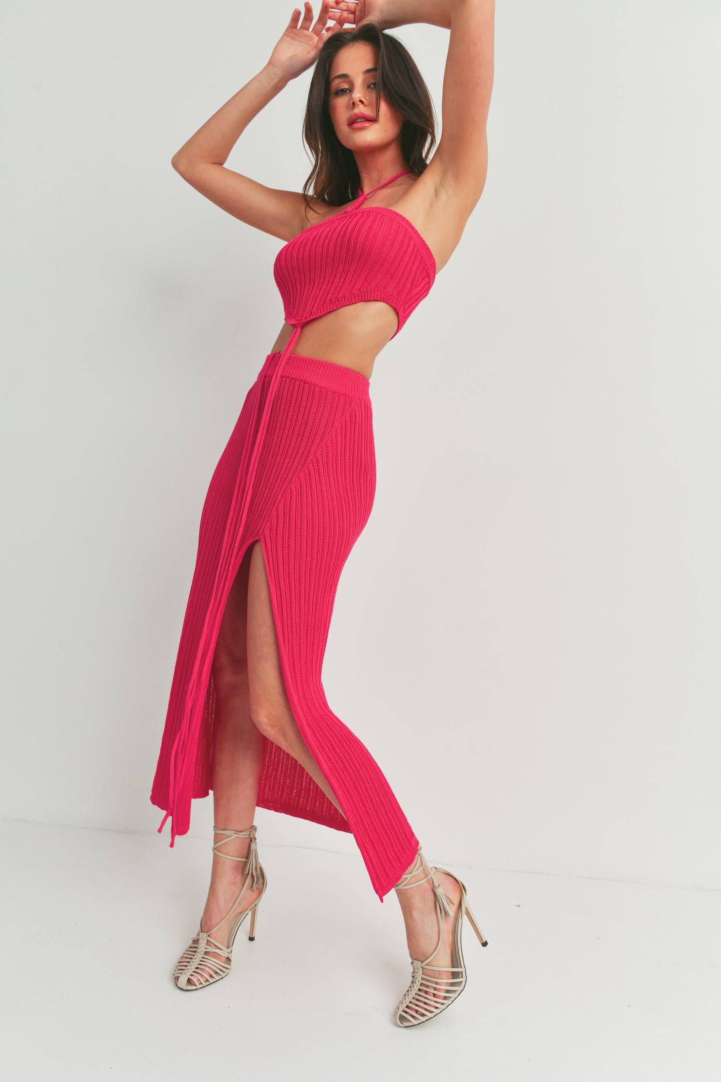 Sleeveless Crop Tube Top and Maxi Slit Skirt - 2 Piece Set