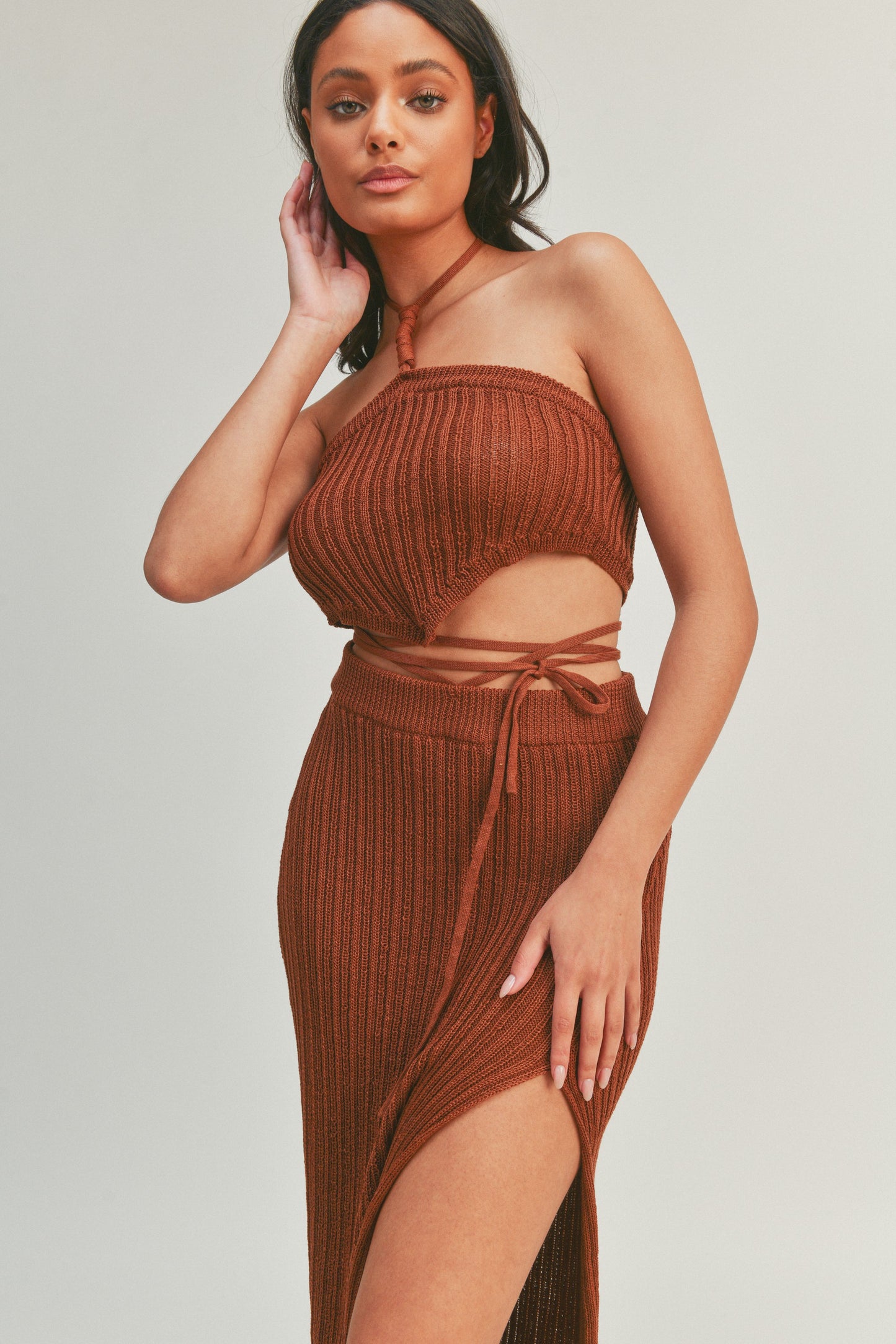 Sleeveless Crop Tube Top and Maxi Slit Skirt - 2 Piece Set