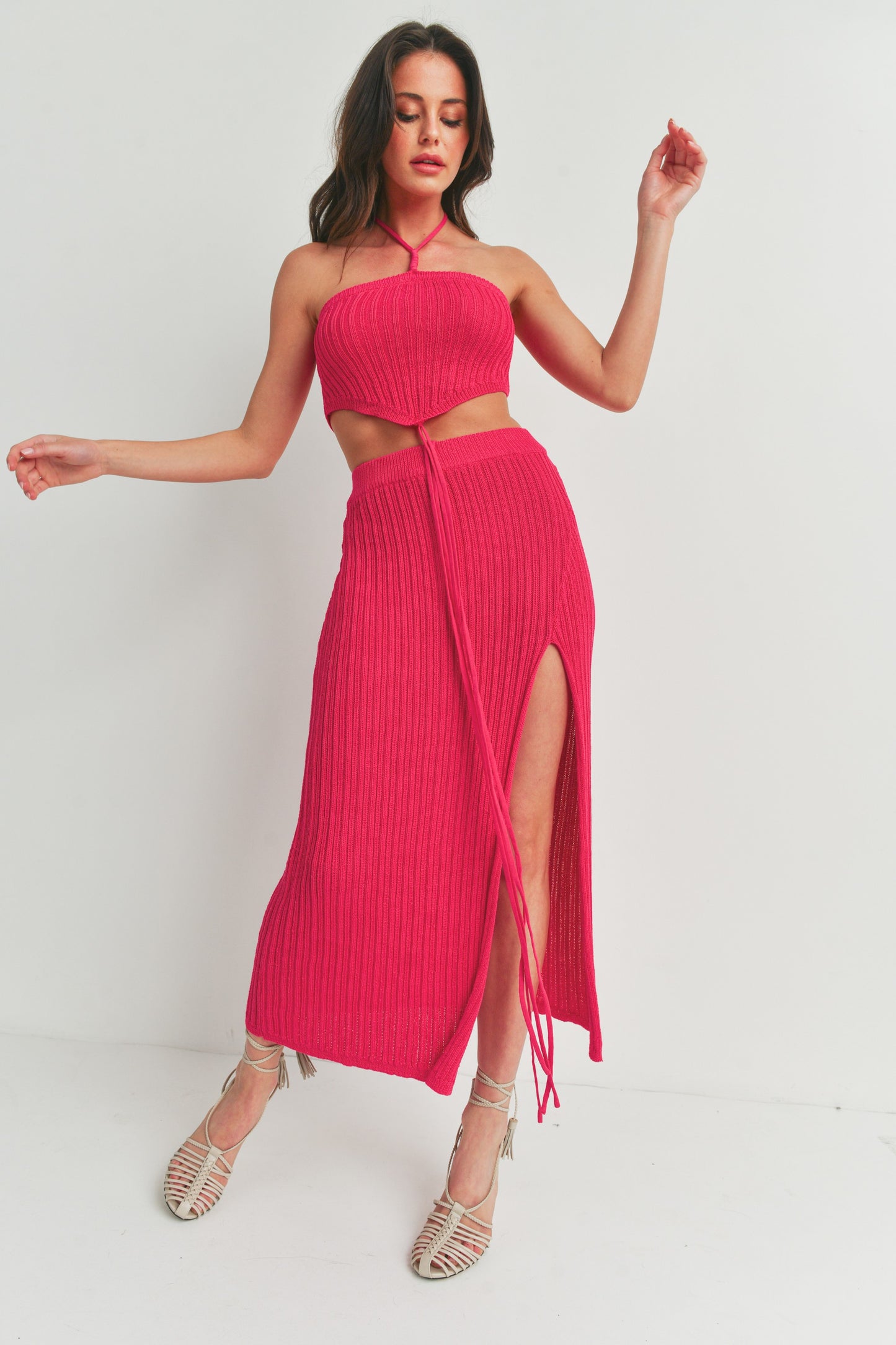 Sleeveless Crop Tube Top and Maxi Slit Skirt - 2 Piece Set