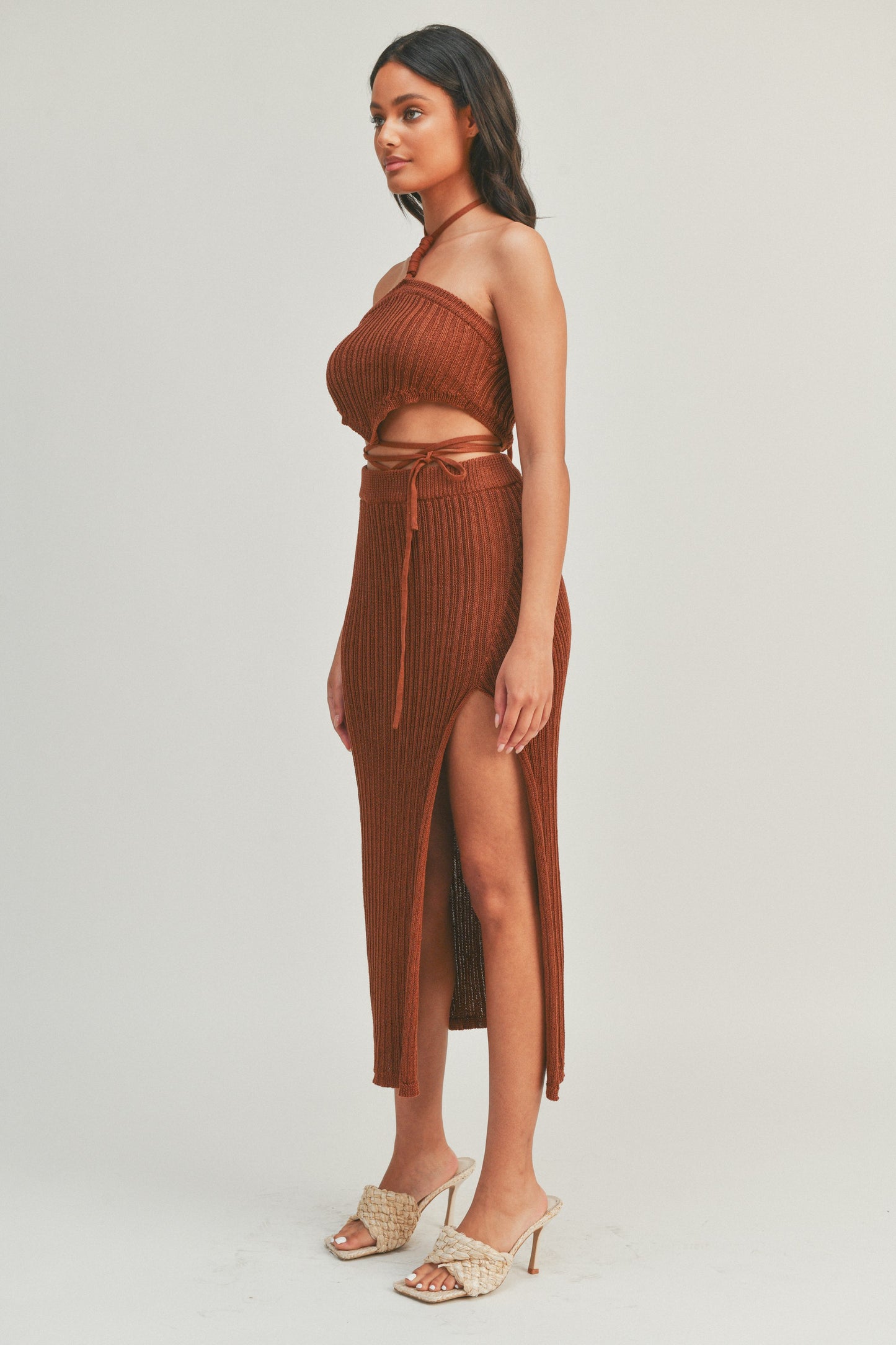 Sleeveless Crop Tube Top and Maxi Slit Skirt - 2 Piece Set