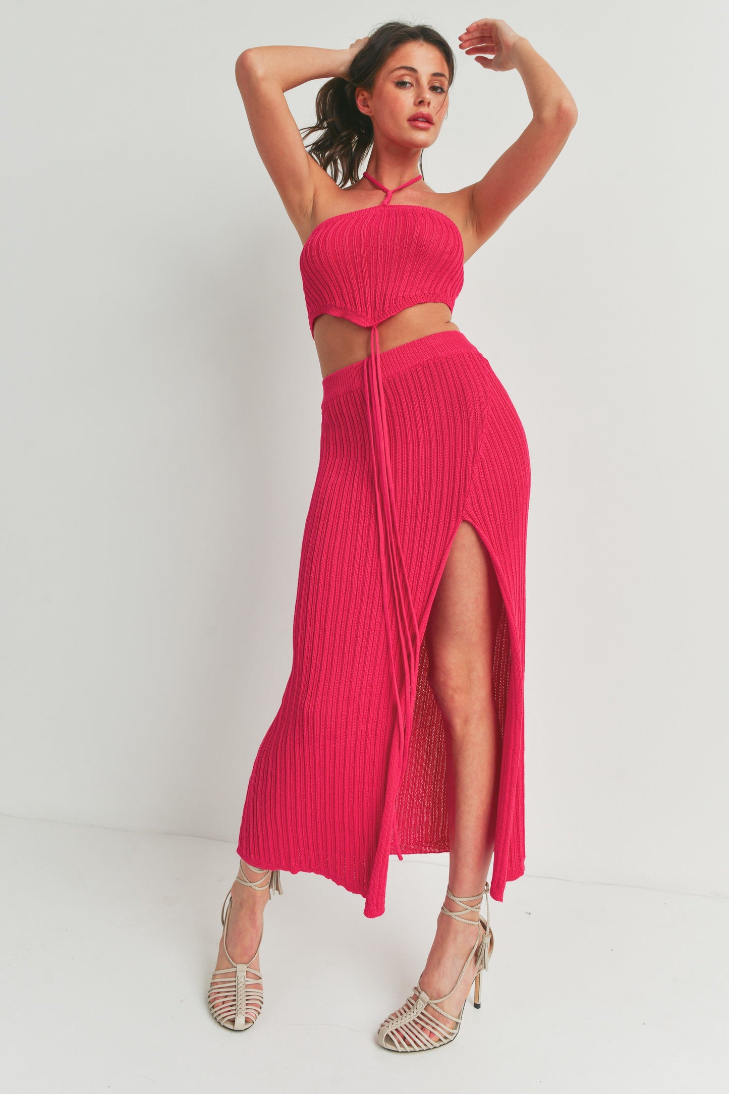 Sleeveless Crop Tube Top and Maxi Slit Skirt - 2 Piece Set