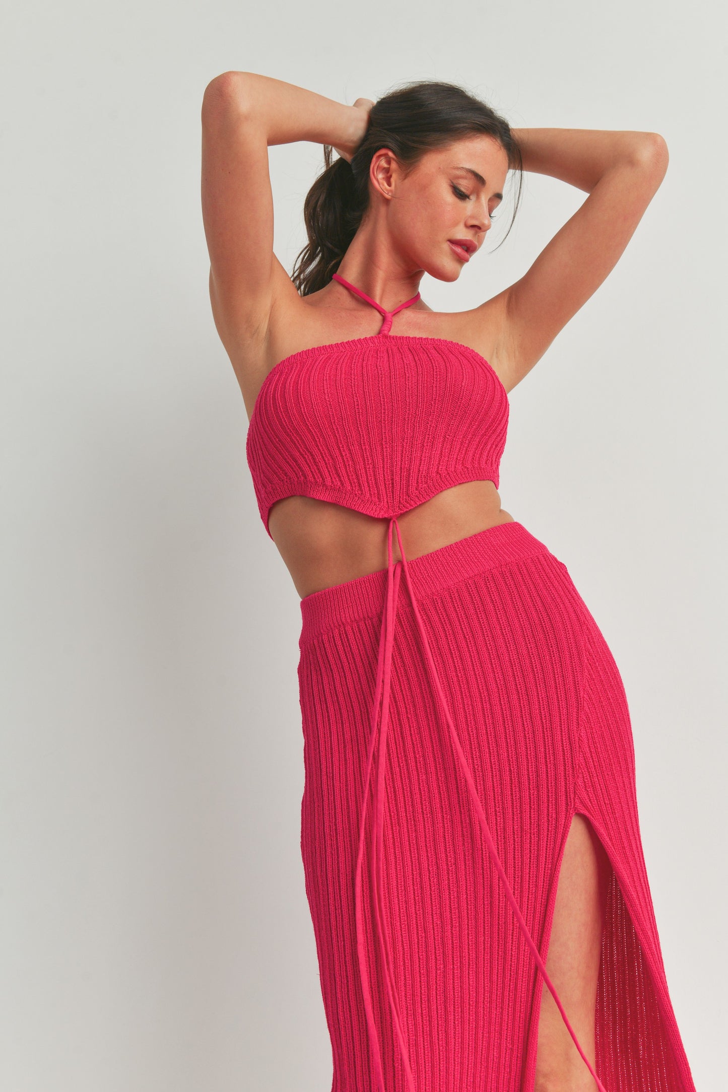 Sleeveless Crop Tube Top and Maxi Slit Skirt - 2 Piece Set