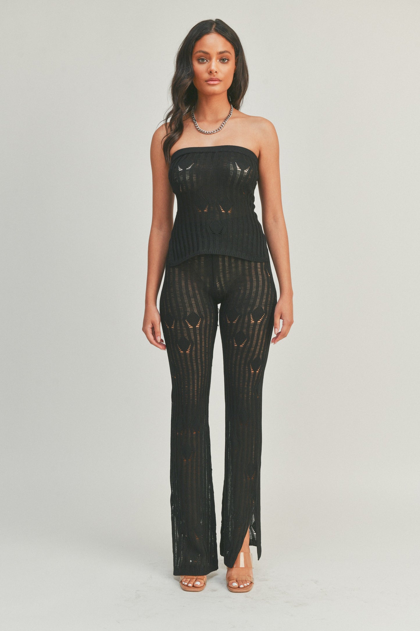 Sheer Tube Top and Pants - 2 Piece Set