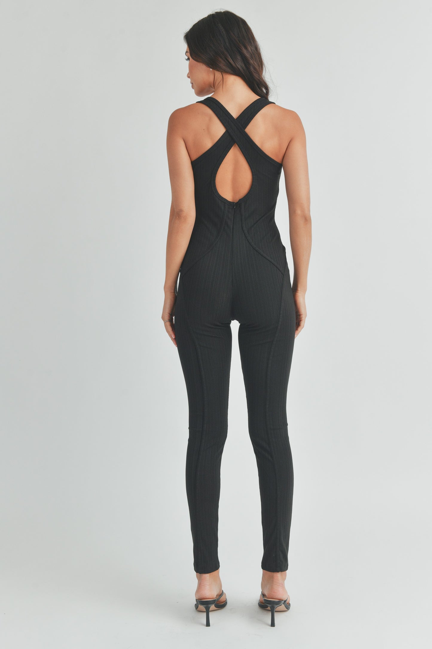 Sleeveless Ribbed Tops and Leggings Jumpsuit