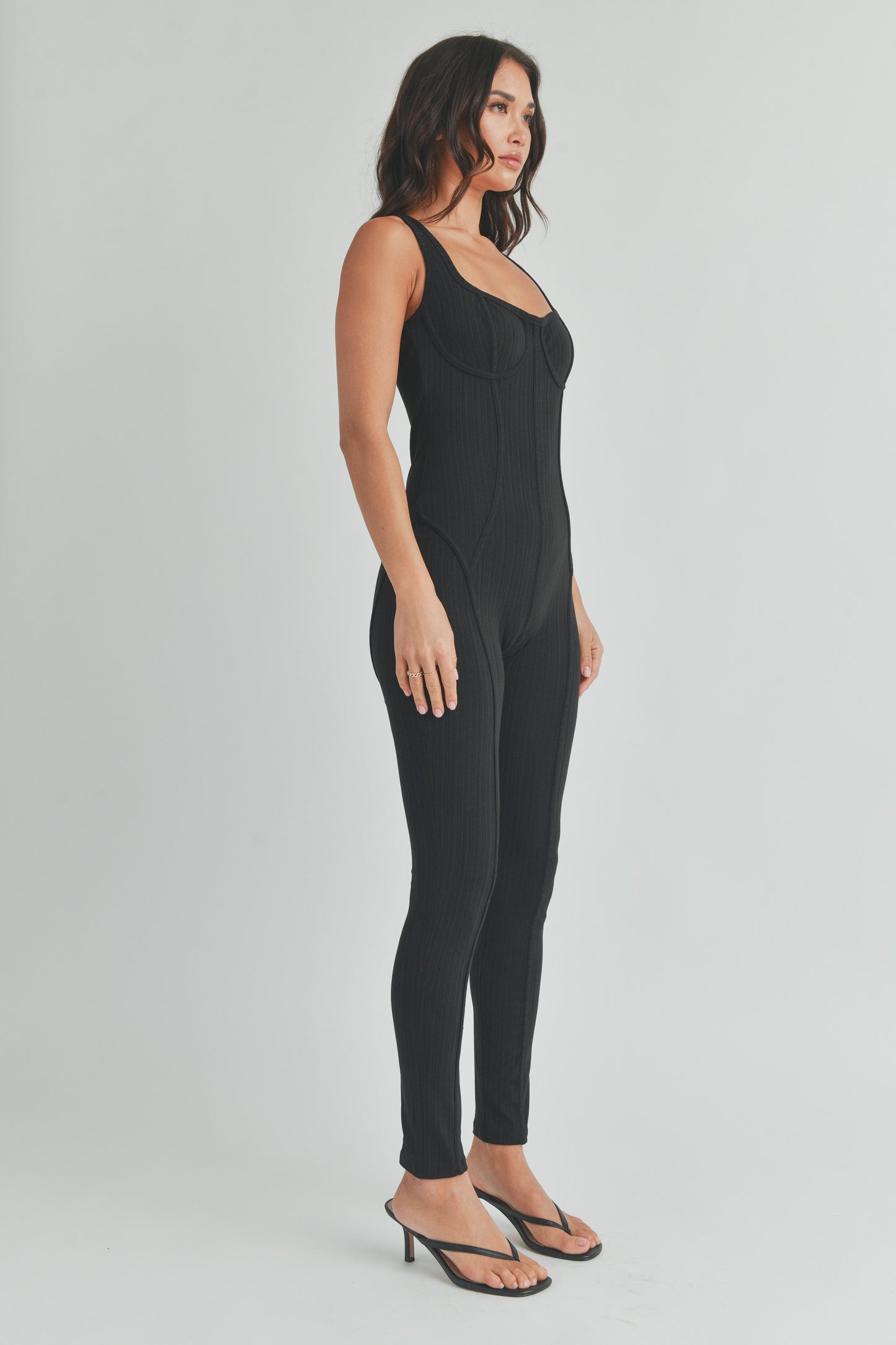 Sleeveless Ribbed Tops and Leggings Jumpsuit