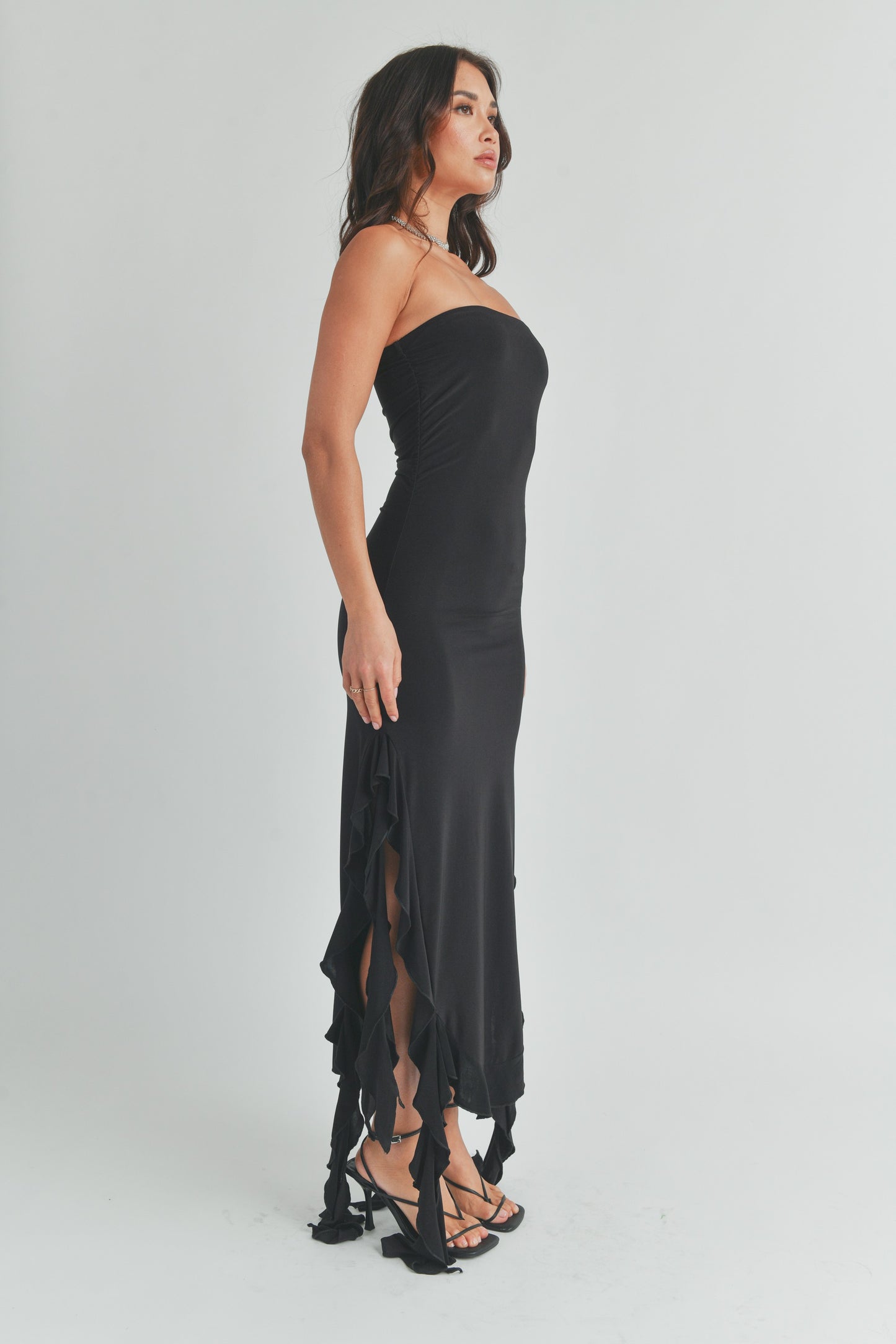 Strapless Slit Maxi Dress