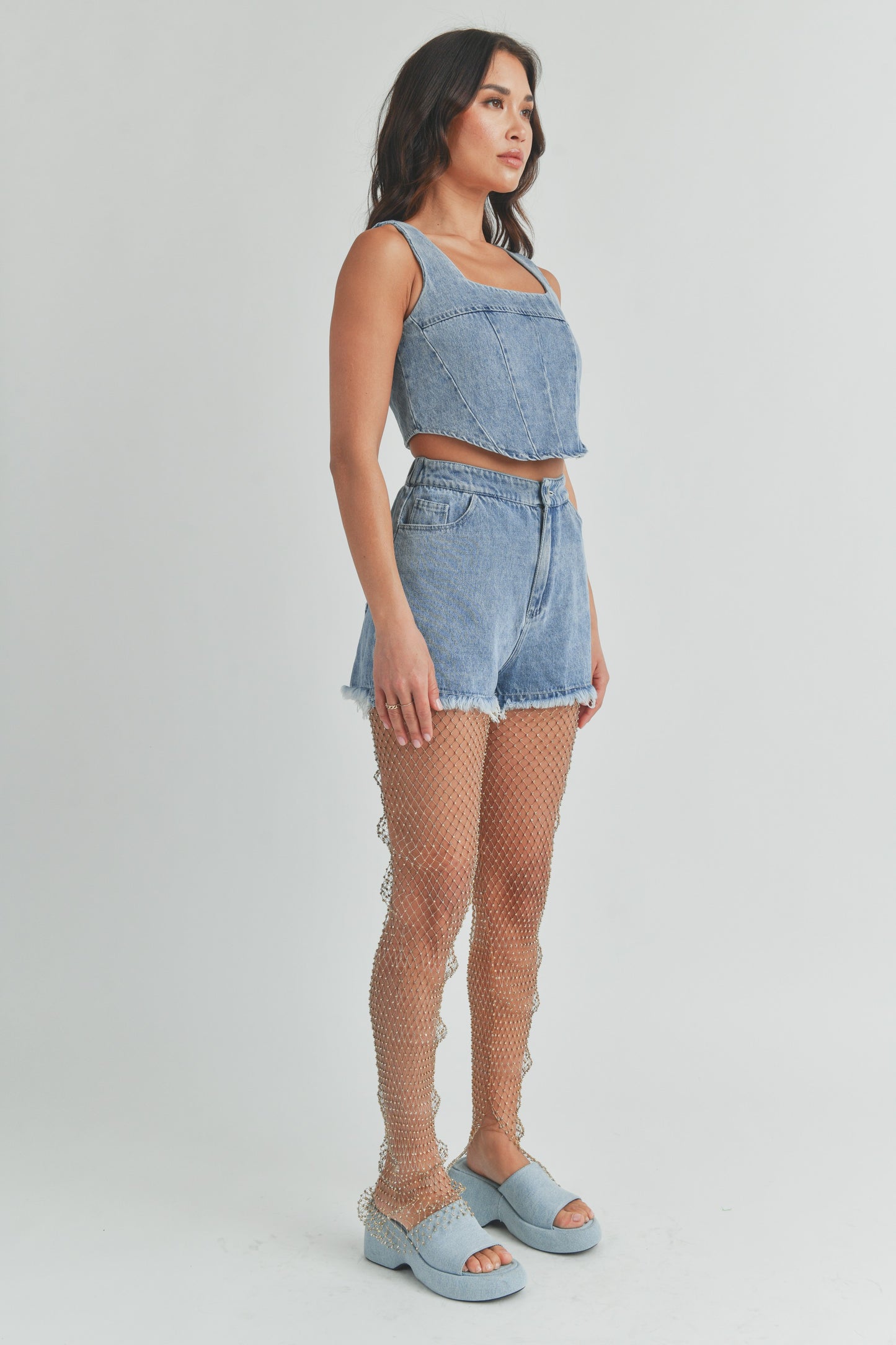 Sleeveless Denim Top and Shorts - 2 Piece Set